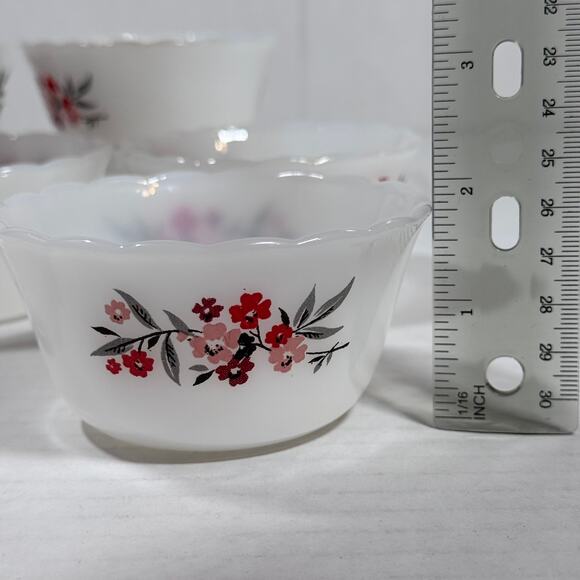 Anchor Hocking Fire King Prime Rose Custard Cups / Bowls Set of 7 Excellent Cond - Picture 8 of 9